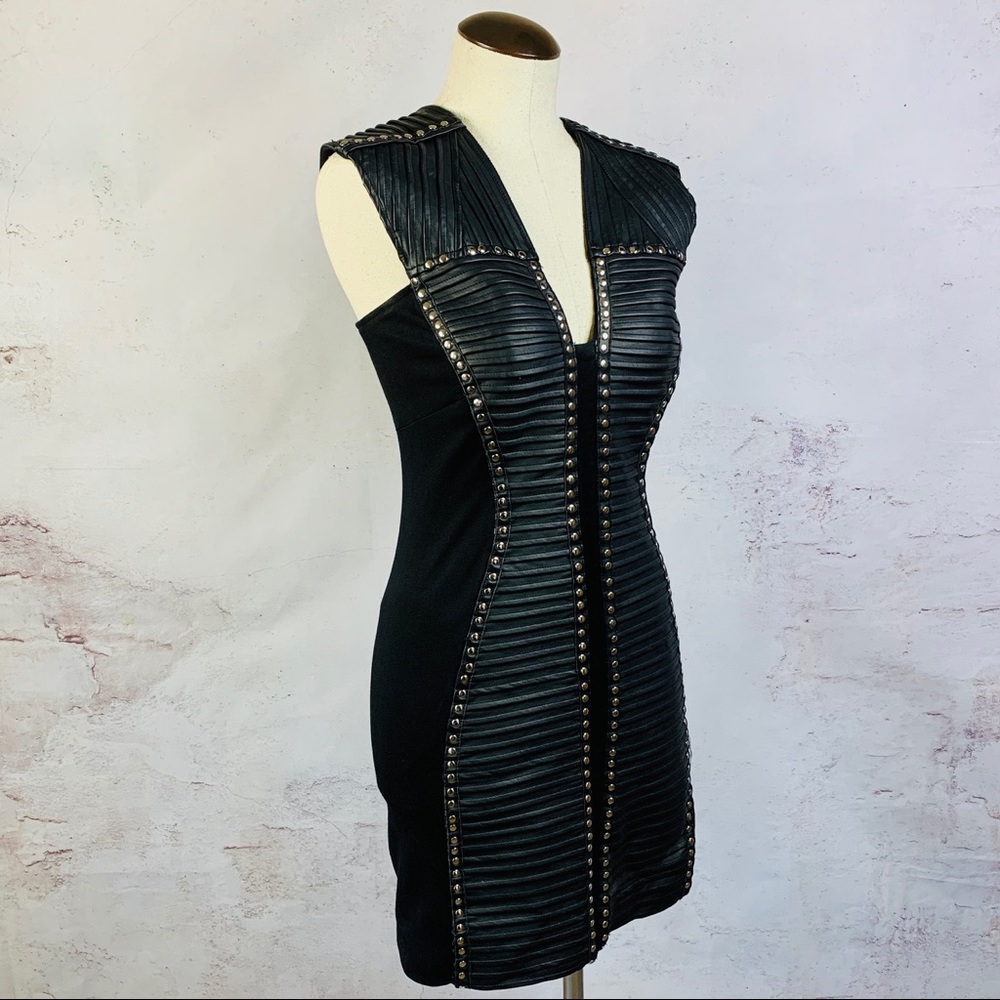 Venus Couture Black Faux Leather Studded Dress sz4